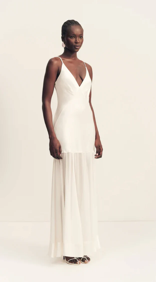 MORAYA PLUNGED MAXI DRESS - IVORY - Image 4